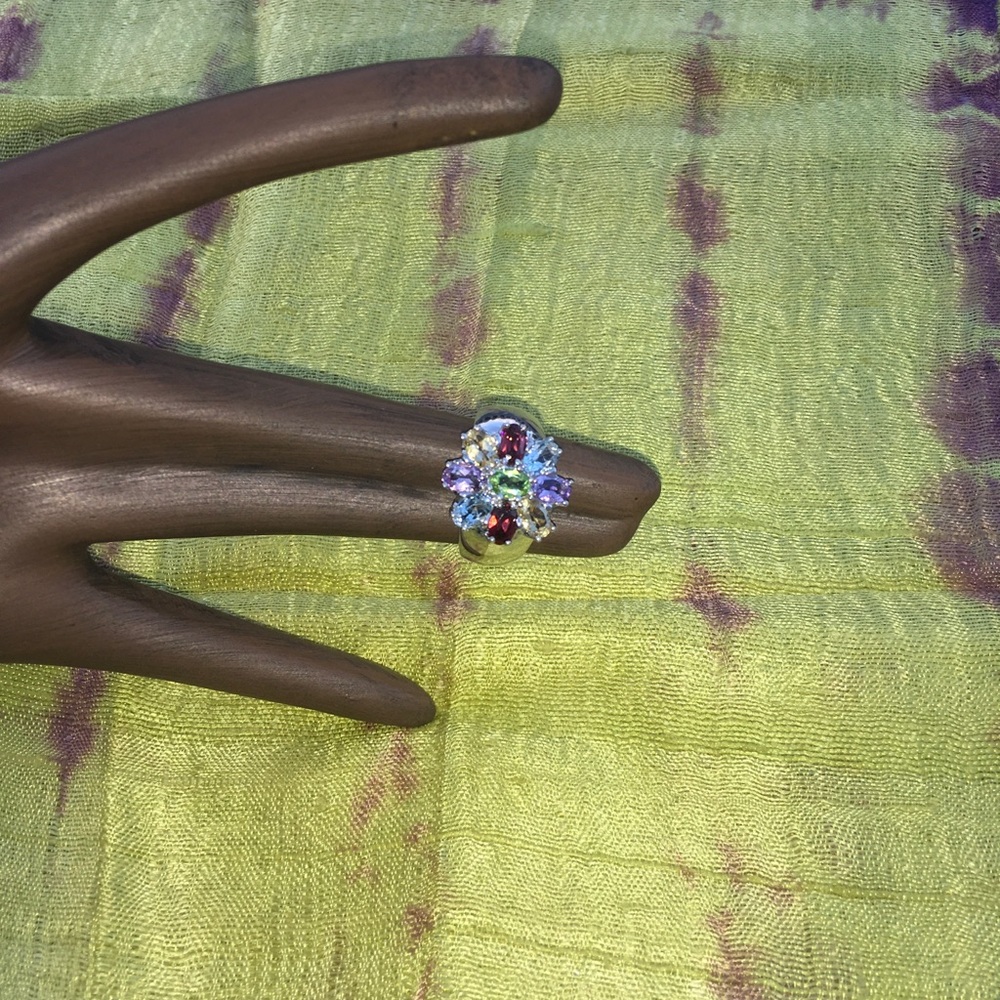 Multi-Gemstone Sterling Silver Ring - sz 9
